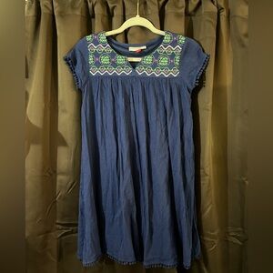 Girls Red Camel Girls Dress, Size XL, Navy with pink and green embroidery, CUTE